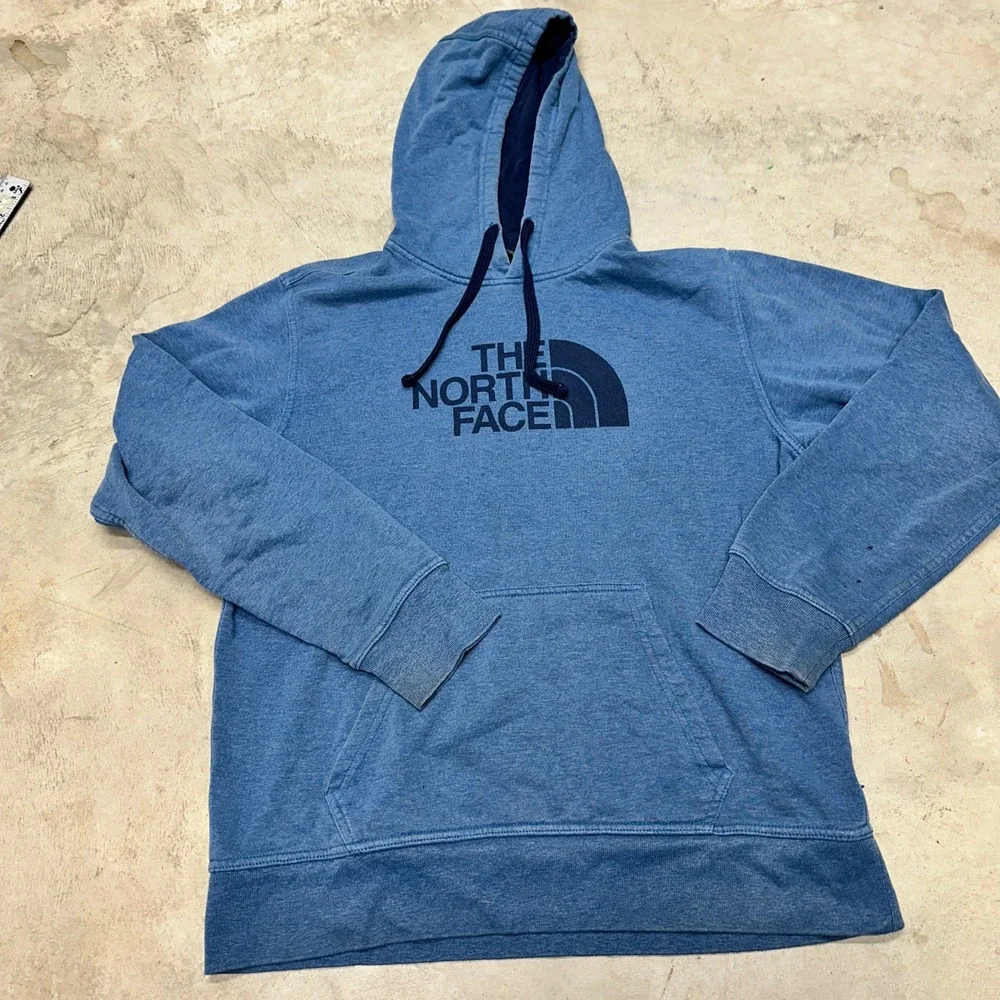 The North Face Hoodie Mens‎ Medium Blue Pullover Logo Sweatshirt Casual